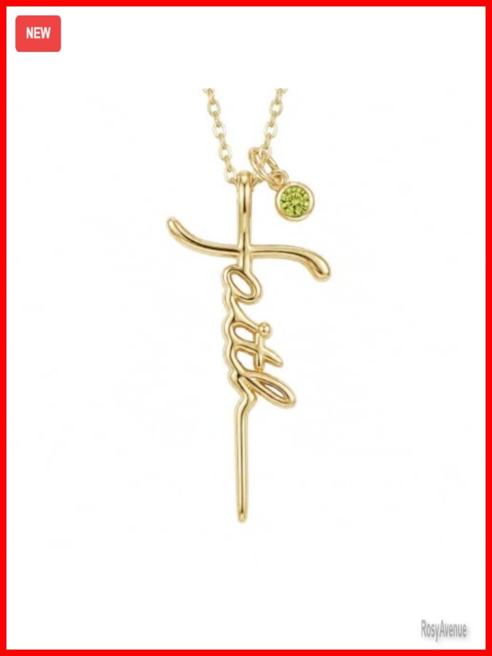 14K Gold Plated Faith Cross Pendant Necklace August Birthstone Adjustable